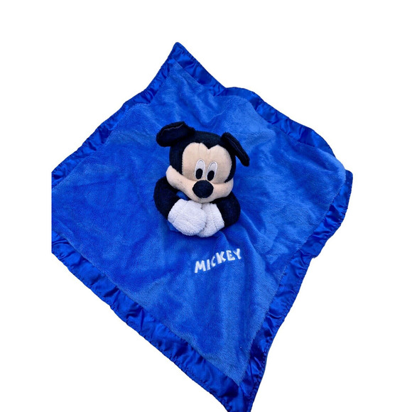Disney Mickey Mouse Lovey Plush Security Blanket Blue Baby Satin Back & Edge 12" - Picture 1 of 6